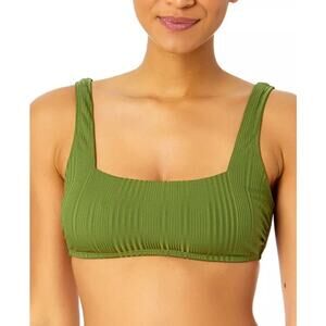 Salt + Cove Women's Square Neck Ribbed Bikini Top In Olive